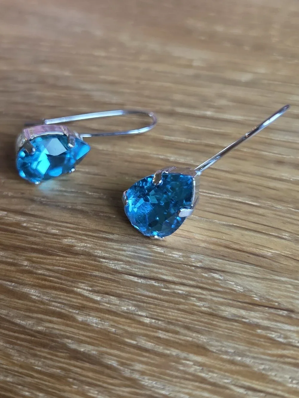Pear Shape Blue Crystal Drop  Silver Earrings | Handmade